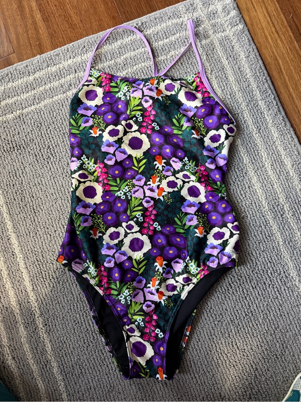 Women’s 38 Purple Floral One-Piece Swimsuit - Sporti